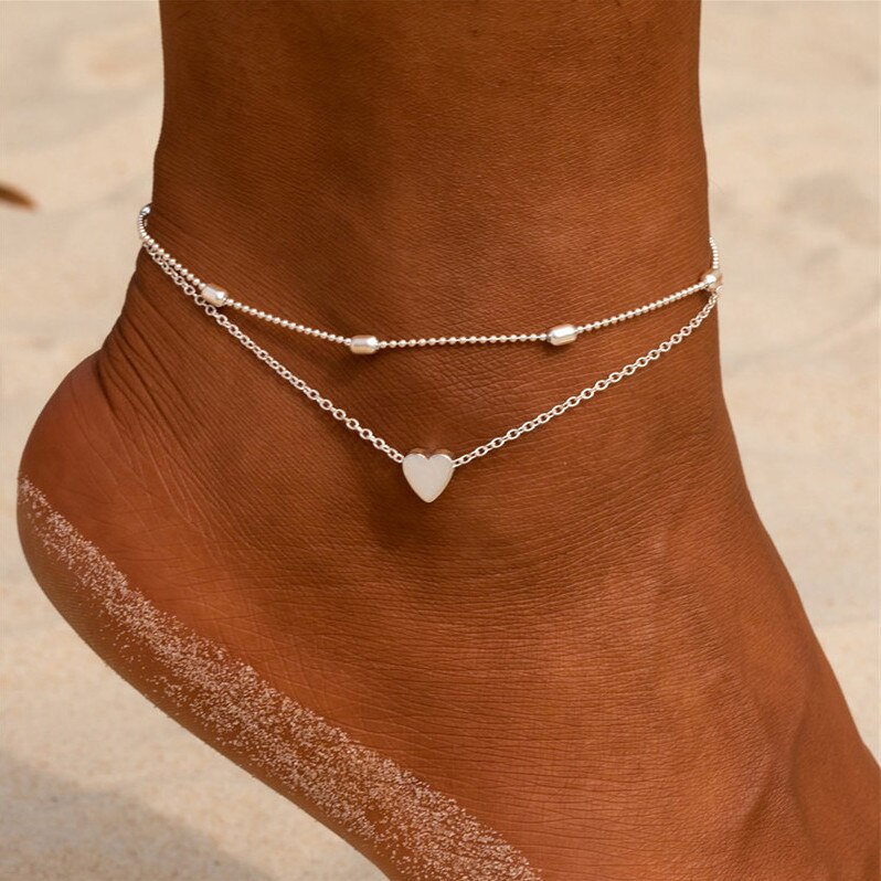 Böhmen Perlen Knöchel Armbinde für Frauen Bein Kette Runde Quaste Fußkettchen Jahrgang Fuß Schmuck Zubehör: s016yin
