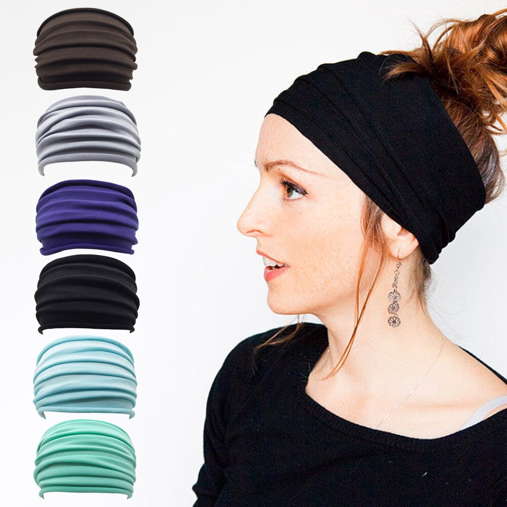 Non-Slip Elastische Vouw Yoga Hoofdband Stretch Haarband Vrouwen Wide Headwrap Effen Kleur Yoga Gym Energie Kleine Decor