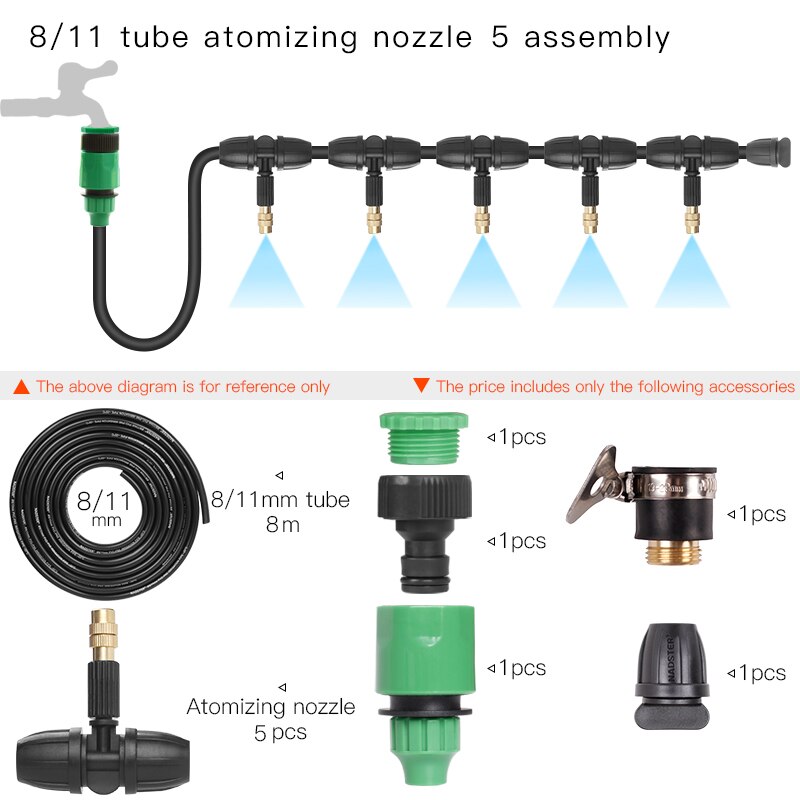 Nadster arroseur à atomisation | Serre, culture agricole, irrigation de jardin, de balcon, équipement d'arrosage de fleurs: 8M tube 5 nozzles