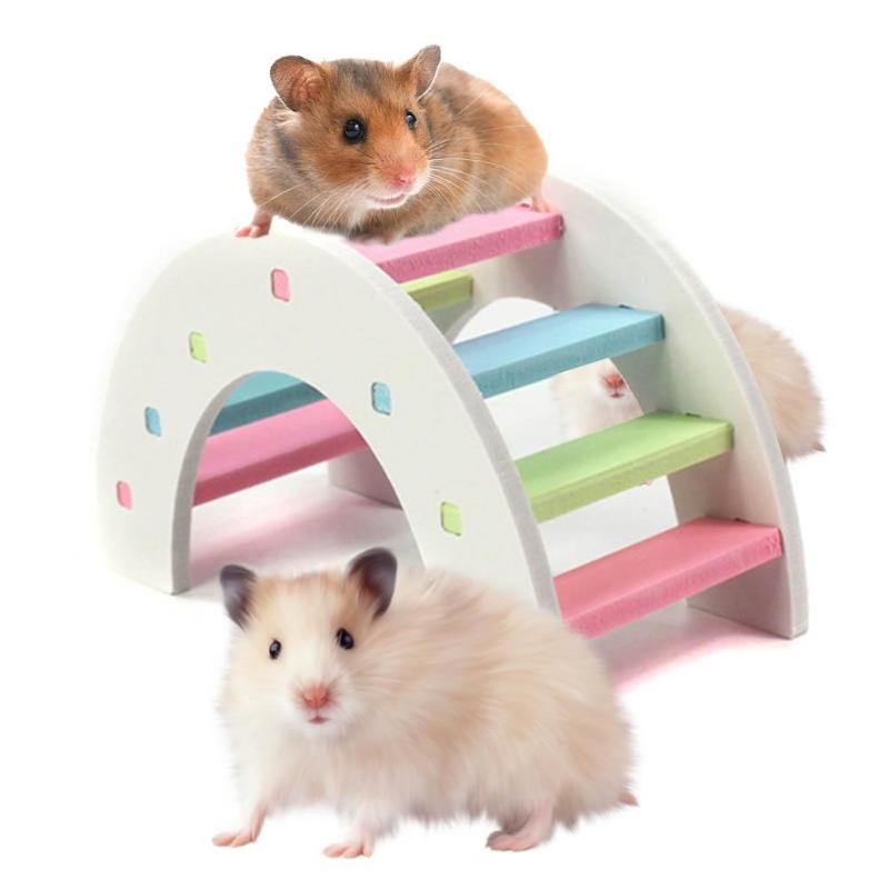 Hamster Rainbow Bridge Colorful Ladder Pet Activity Toys Climbing Playing Toy Ladder Mouse Chinchilla Mini Wooden Bridge