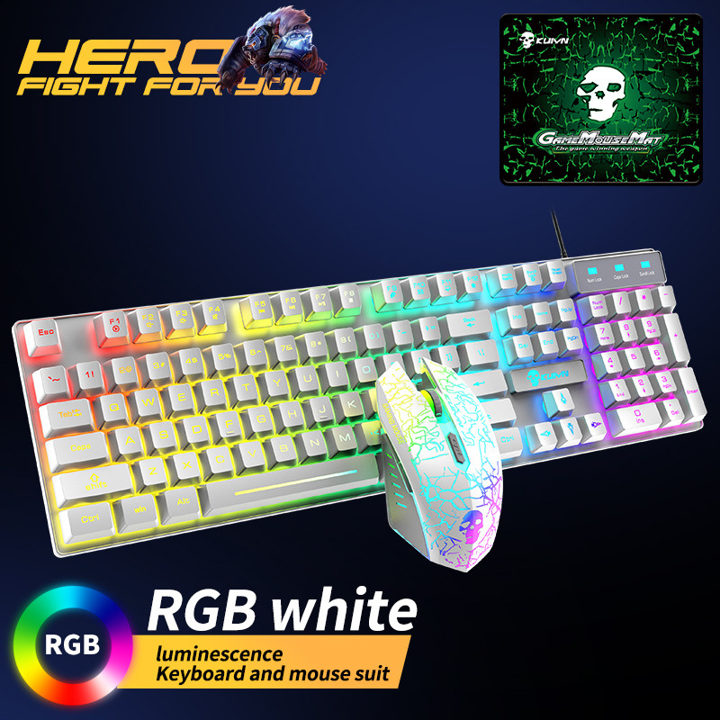 RGB Backlit USB Wired Optical Gaming Keyboard and Mouse Combos Waterproof Ergonomic Keyboard 2400DPI Mouse for Lenovo/XiaoMi: RGB White