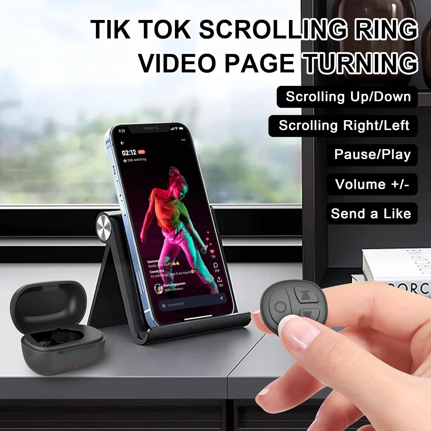 Tiktok Ring Scroller Blutooth Remote Control Selfie Video Controller dla iPhone TIKTok Scrolling Ring Page Turner dla Kindle App