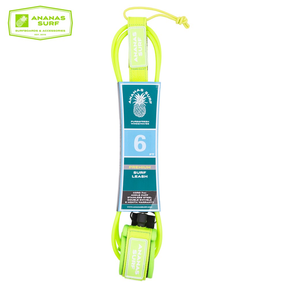 Ananas surfplank leash 6 ft. enkel manchet voet been touw TPU koord en release korte board veiligheid 7mm dubbele roestvrij wartels
