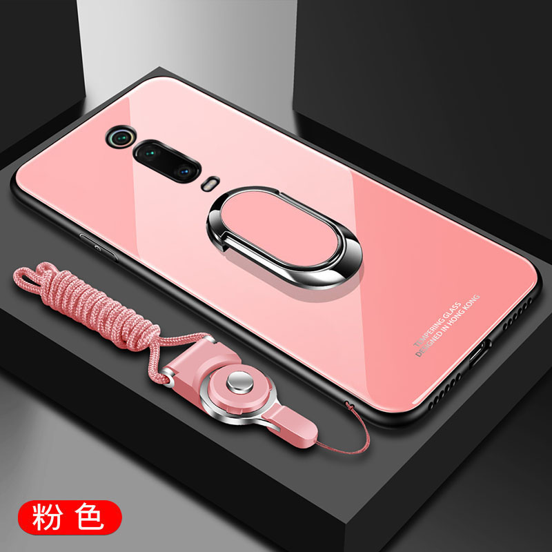 Funda xiaomi Red mi K20 Pro funda de lujo de vidrio templado duro con anillo de soporte imán cubierta trasera protectora para xiaomi mi 9T Pro: For Xiaomi Mi 9T Pro / pink