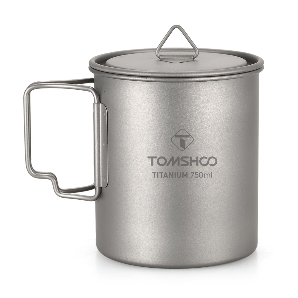 Tomshoo Ultralight 750Ml Titanium Cup Outdoor Draagbare Camping Picknick Water Cup Mok Met Opvouwbare Handvat