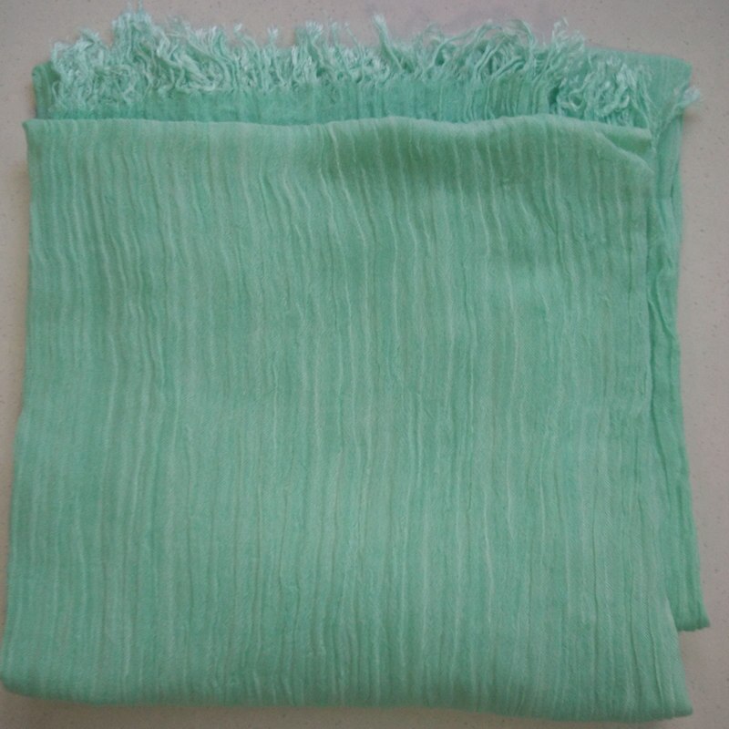 Efterår sommer tørklæde ensfarvet vintage bomuld linned tørklæder plisserede kvinder tørklæder moderigtige udskæringer og stoles 190*85cm: Grøn