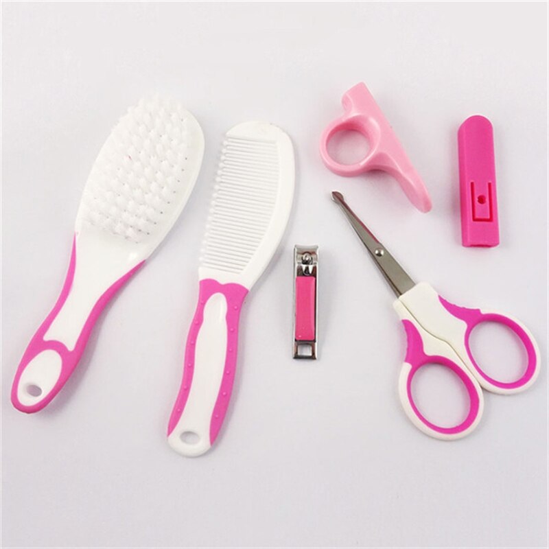 Baby's Daily Care Set Baby's Nail Care Comb Brush Set Round Cutter Head Scissors And Tweezers Nail Caring Accessories: pink