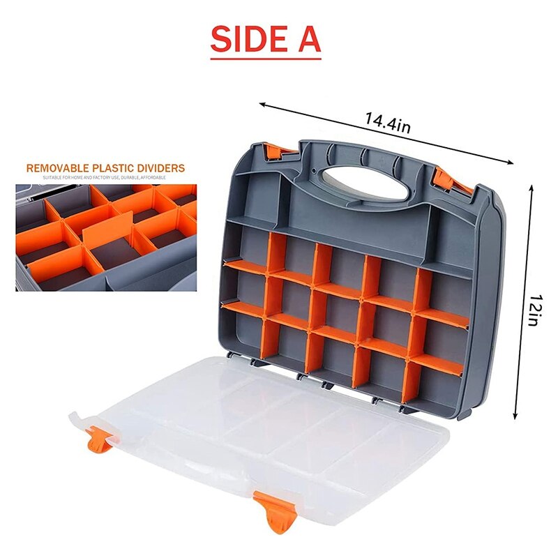 31-Compartment Double Sided Organizer, Tool Box with Impact Resistant Polymer and Removable Plastic Dividers