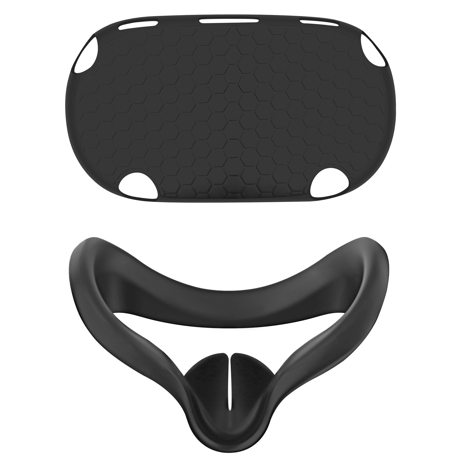 Capa de silicone anti-arranhões 2 em 1, proteção completa para o corpo, com estojo + protetor facial para oculus quest 2 vr: Black 2in1