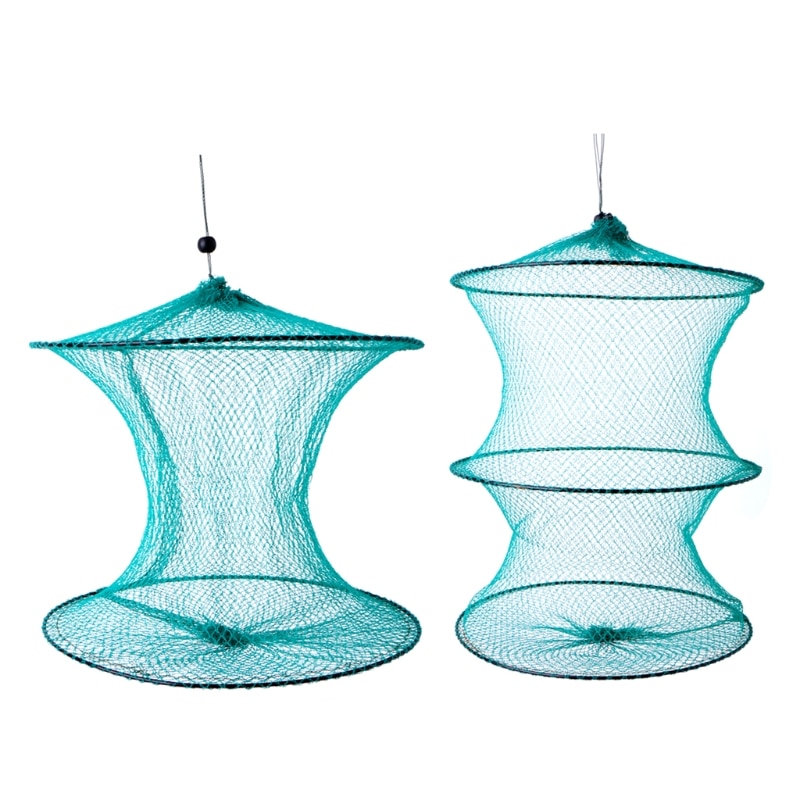 Folding Round Metal Frame Nylon Mesh Crab Crawdad Shrimp Minnow Bait Trap Cast Fish Net Fishing Landing Tackle accessory tool