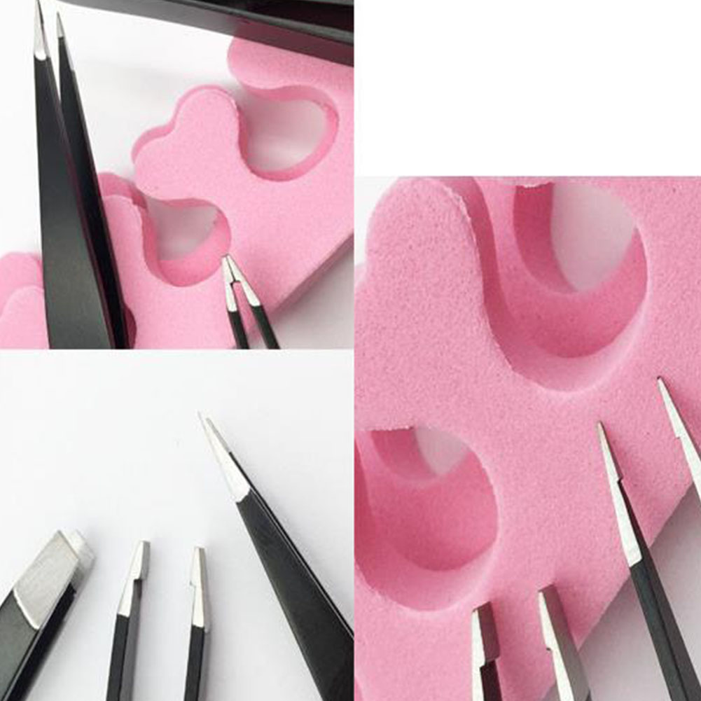 3pcs With Case Ingrown Hair Tip Tool Splinter Pincer Tweezer Set Makeup Eyebrow Removal Stainless Steel Small