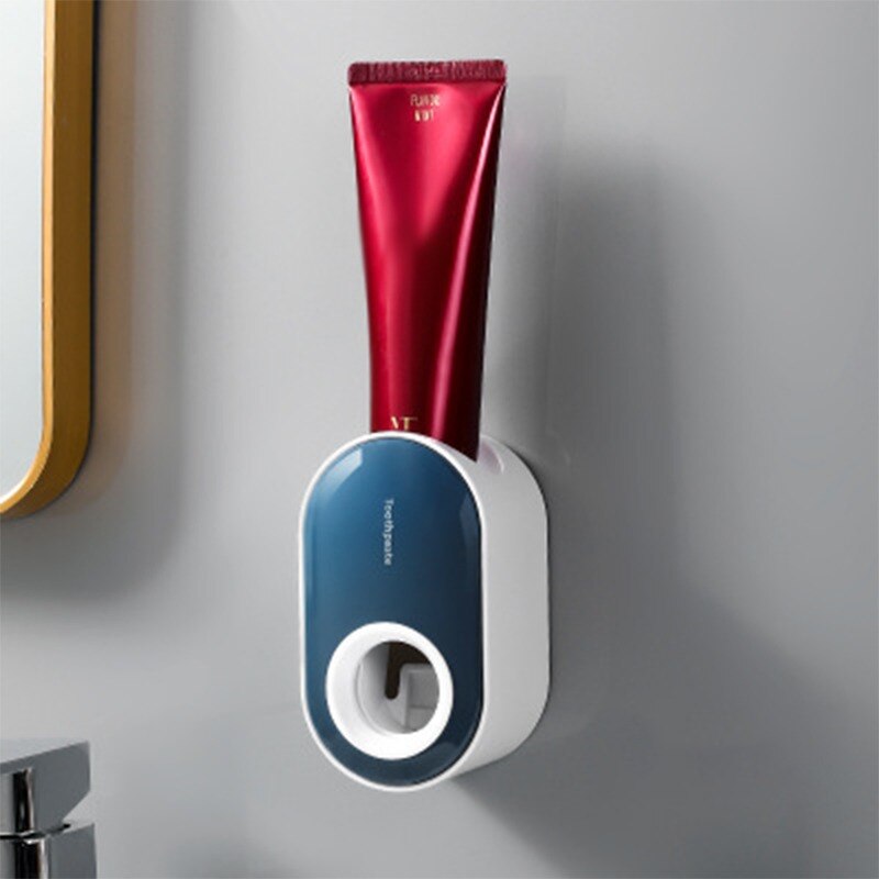 Bathroom Toothpaste Squeezer Automatic Toothpaste Dispenser Dust-proof Toothbrush Holder Wall Mount Stand Bathroom Accessories: blue