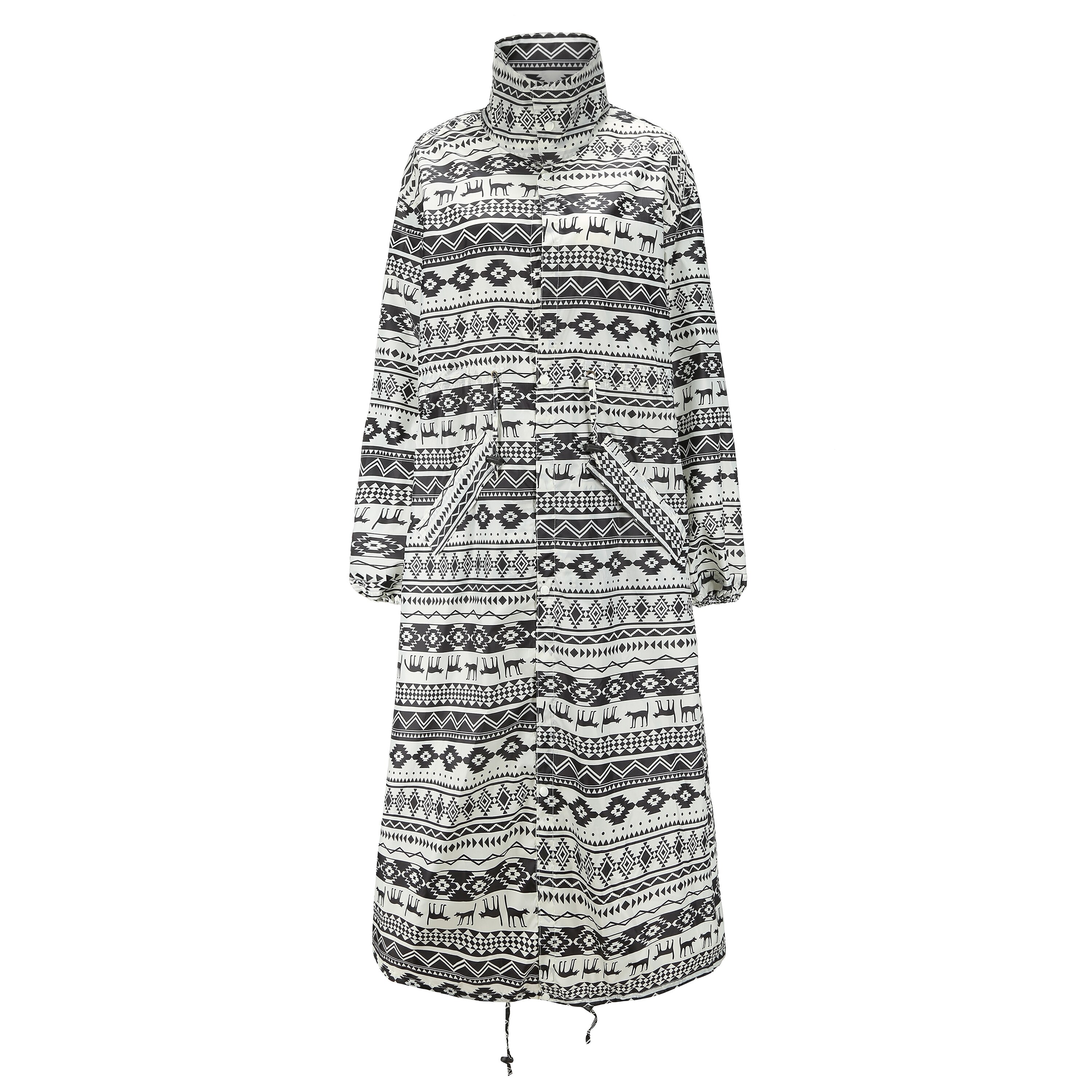 Grote maat lange regenjas dames heren regenponcho hoes ondoordringbare capa de chuva regenjas met capuchon outdoor tour regenjas jas: Zwart wit / M