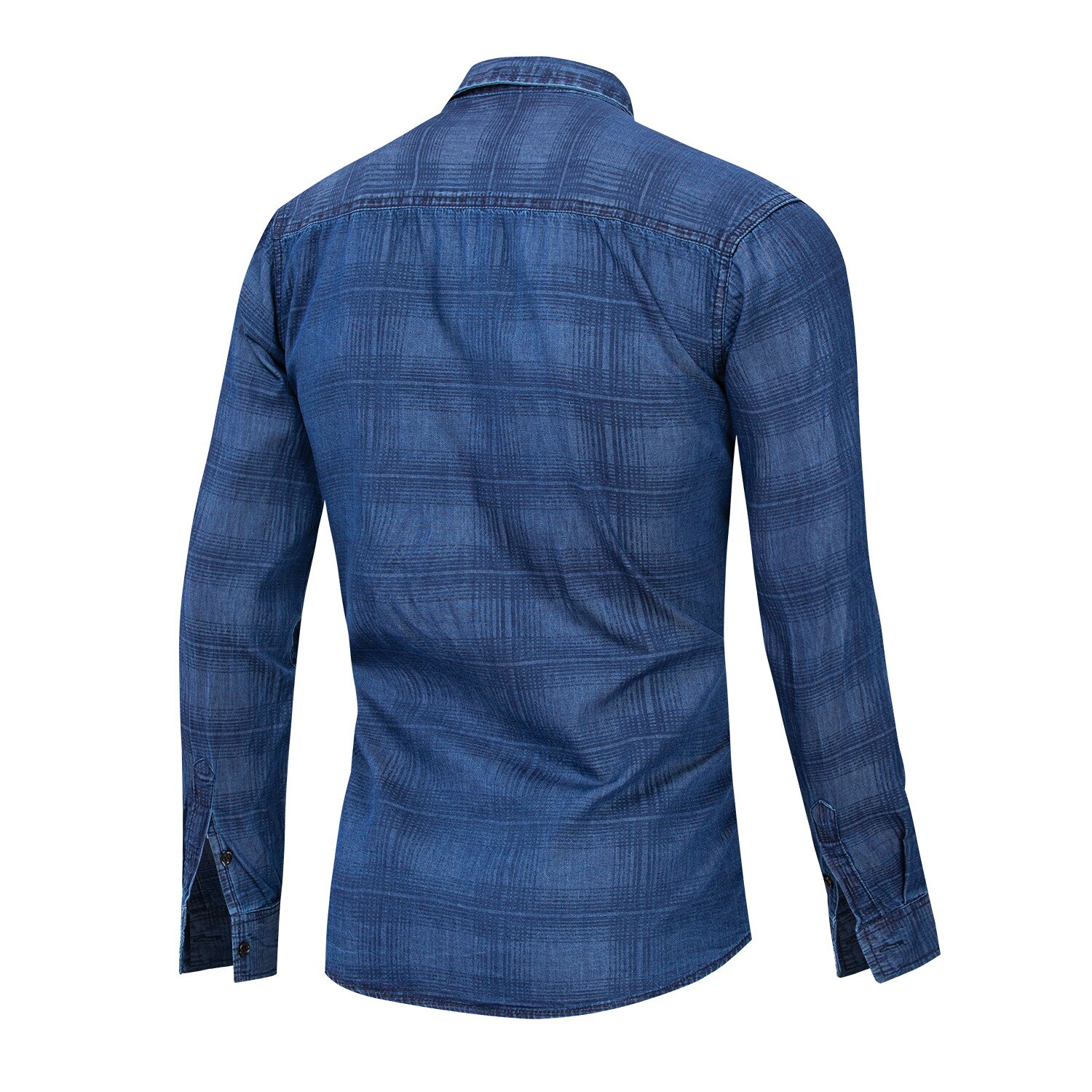 European and American Plus Size Shirts Men's Cotton Long-sleeved Shirt Denim Plaid Shirt