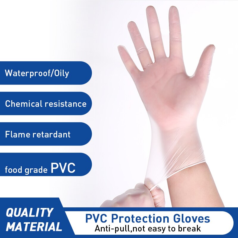 Azul guantes de vinilo desechables 20 piezas transparente Dishwash cocina guantes de látex guantes domésticos guantes desechables PVC