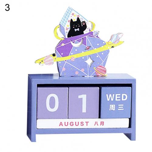 Calendario de escritorio delicado de madera giratorio, , números, bloques, calendario perpetuo, decoración: 3