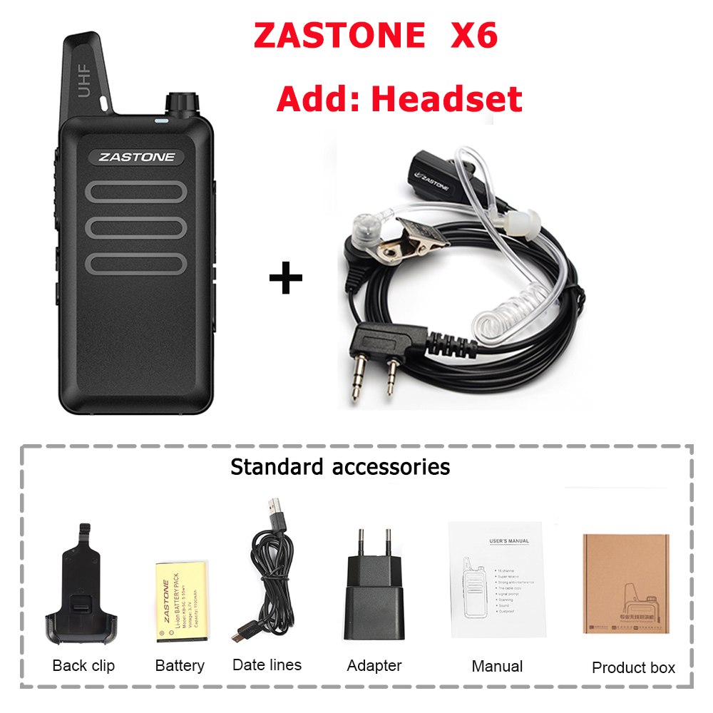 Zastone X6 Uhf Walkie Talkie Radio 400-470Mhz Draagbare Radio Handheld Comunicador Mini Walkie Twee Manier Radio Ham: Add Headset