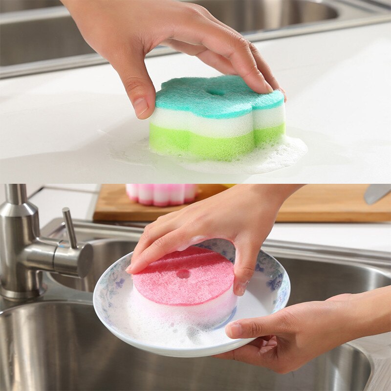Esponjas estropajo almohadillas 5 pieza en forma de flor esponja cepillo cristal de mesa lavar platos esponja cocina hogar herramienta de limpieza x