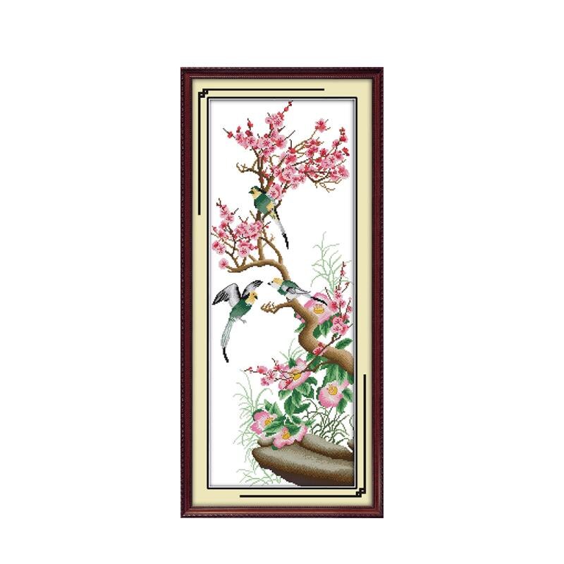Chrysanthème de bambou rouge prune orchidée bleu | Fleur, broderie chinoise faite à la main, Kit point de croix, peinture décorative bricolage: H102 / 14CT  unprinted