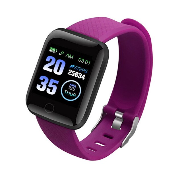 Bluetooth smart klocka män kvinnor blodtrycksmätare vattentät fitness tracker armband puls smartwatch för android ios: Lila