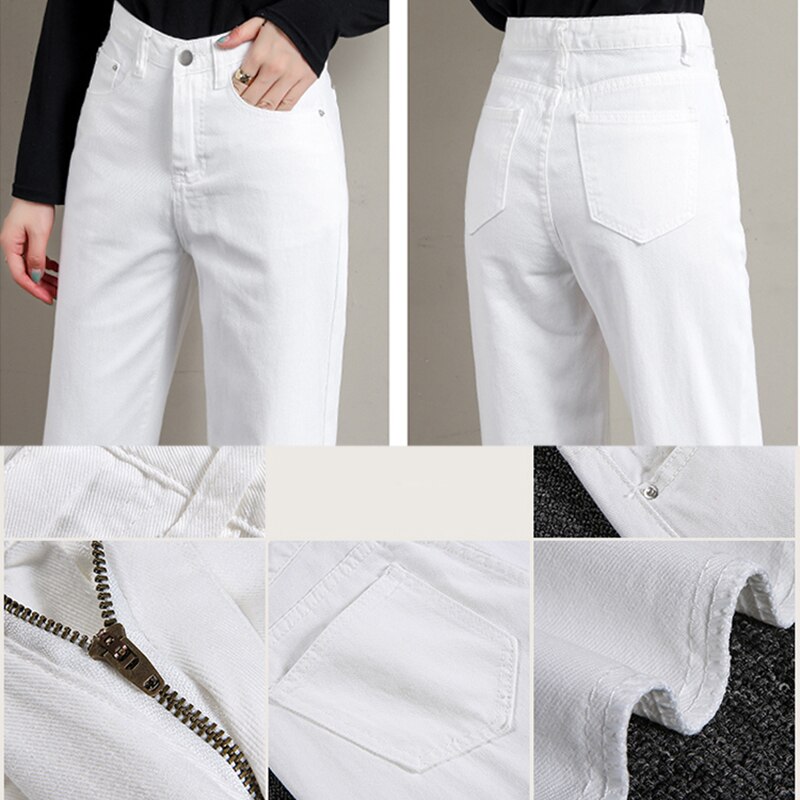 White Jeans Women High Waist Wide Leg Woman Jeans Pants Pantalones Denim Trousers Casual Female Cotton Loose Pants Woman Jeans