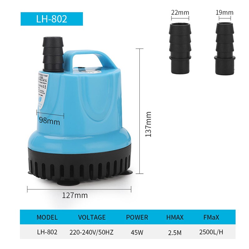 10/18/25/45/60/85/105W 600-4500L/H Submersible Water Pump 220V Aquarium Fish Pond Tank Spout Marin Temperature Control Clean: LH-802 45W