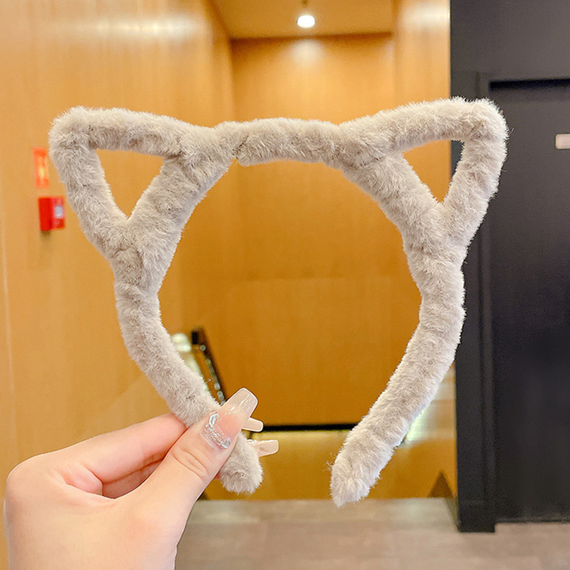 1pc hohle katze ohren haarband mädchen herz haarnadel nette plüsch stirnband waschen gesicht maske haarband haar krawatte Clip: Grau