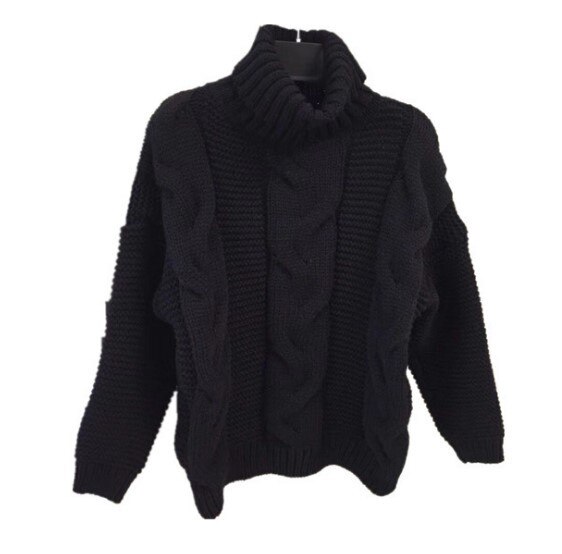 Dam tröjor polokrage tröja dam höst vinter ledig kort tröja stickad pullover tröja kvinnlig pull femme: Svart