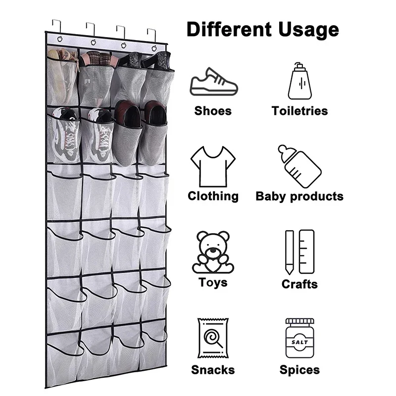 12/24 Pocket Schoenen Organizer Rack Hangende Tas Wandgemonteerde Schoenhouder Hangend boven de deur achter Closet Organizer Opbergtas: Mixed Color