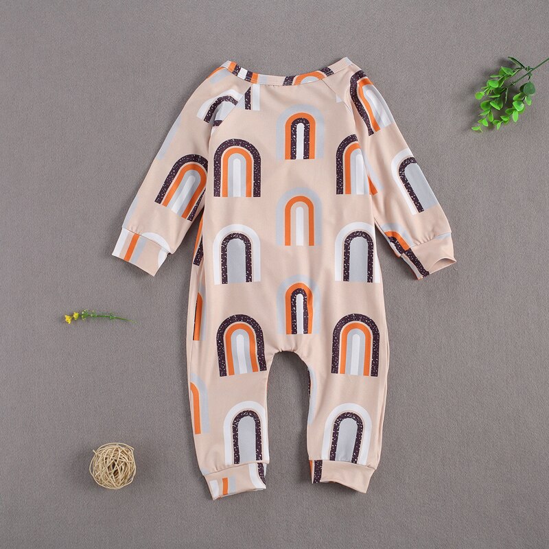 Lioraitiin 0-24m bebê recém-nascido menina moda macacão manga longa arco-íris impresso v-neck macacão outfti 2 estilos