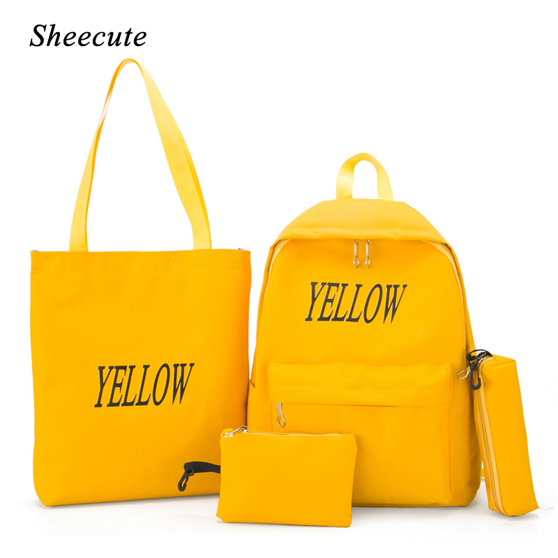 Canvas Backpack Children School Bags for Girls Princess School Backpacks Kids Printing Backpacks 4pcs/set School Bag Handbag