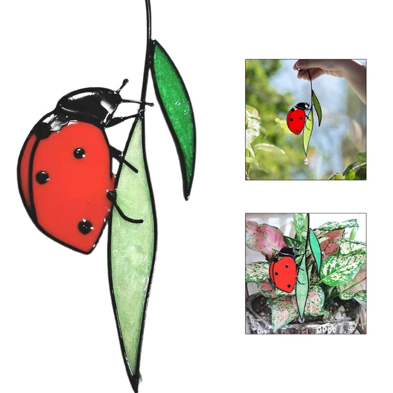 Ladybug Suncatcher Stained Glass Window Wall Door Hangings Family Office Car Decoration for Garden Ornament