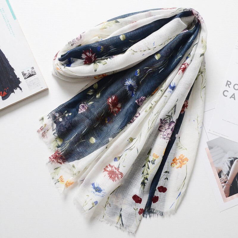 Matched kleur katoen en linnen gedrukt sjaal Wenyisen vrouwelijke model temperament Tinnen decoratieve sjaal matched kleur sjaal