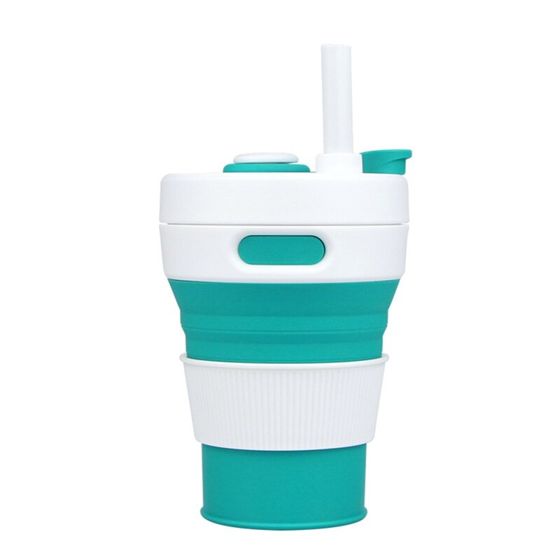 Folding Silicone Cup with Straw 450ML Portable Leakproof Outdoor Travel Telescopic Drinkware Cup Milk Water Coffee Mug Cups: GR2