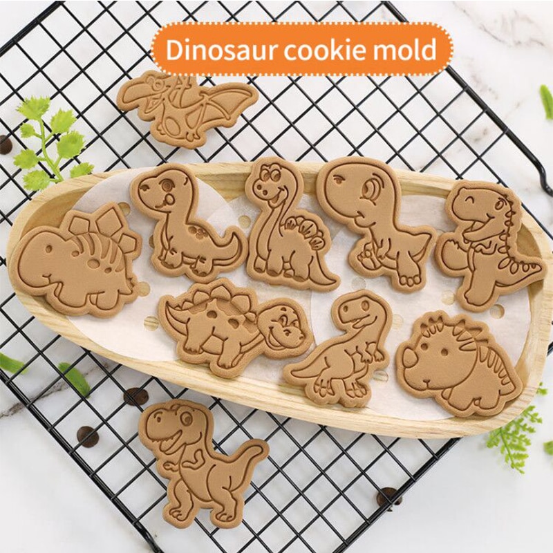Molde para hornear de dibujos animados dinosaurio cortador de galleta bizcocho herramienta para hornear 3d tres dimensiones tipo de prensa casa molde de galleta de plástico