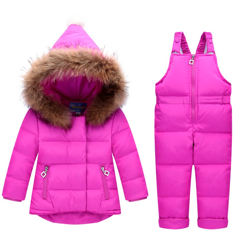 Vinter børn tøj sæt jumpsuit sne jakker + bib bukser 2 stk sæt baby dreng piger andedun frakker jakke med pels hætte