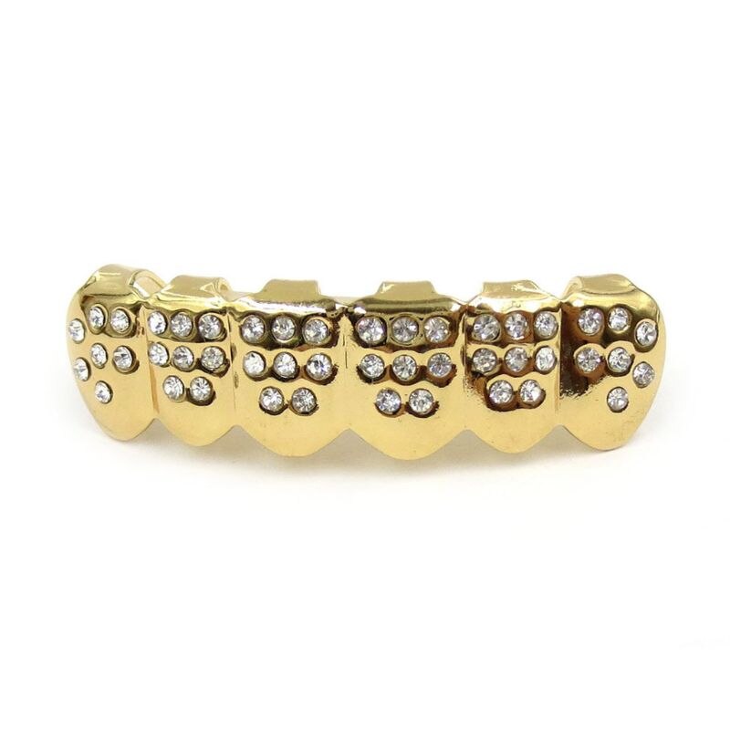 Gold Kleuren Fshion Hip Hop Gold Iced Out Cz Tanden Grillz Top Bottom Mannen Vrouwen Sieraden Bottom Maat 4cm X 1Cm