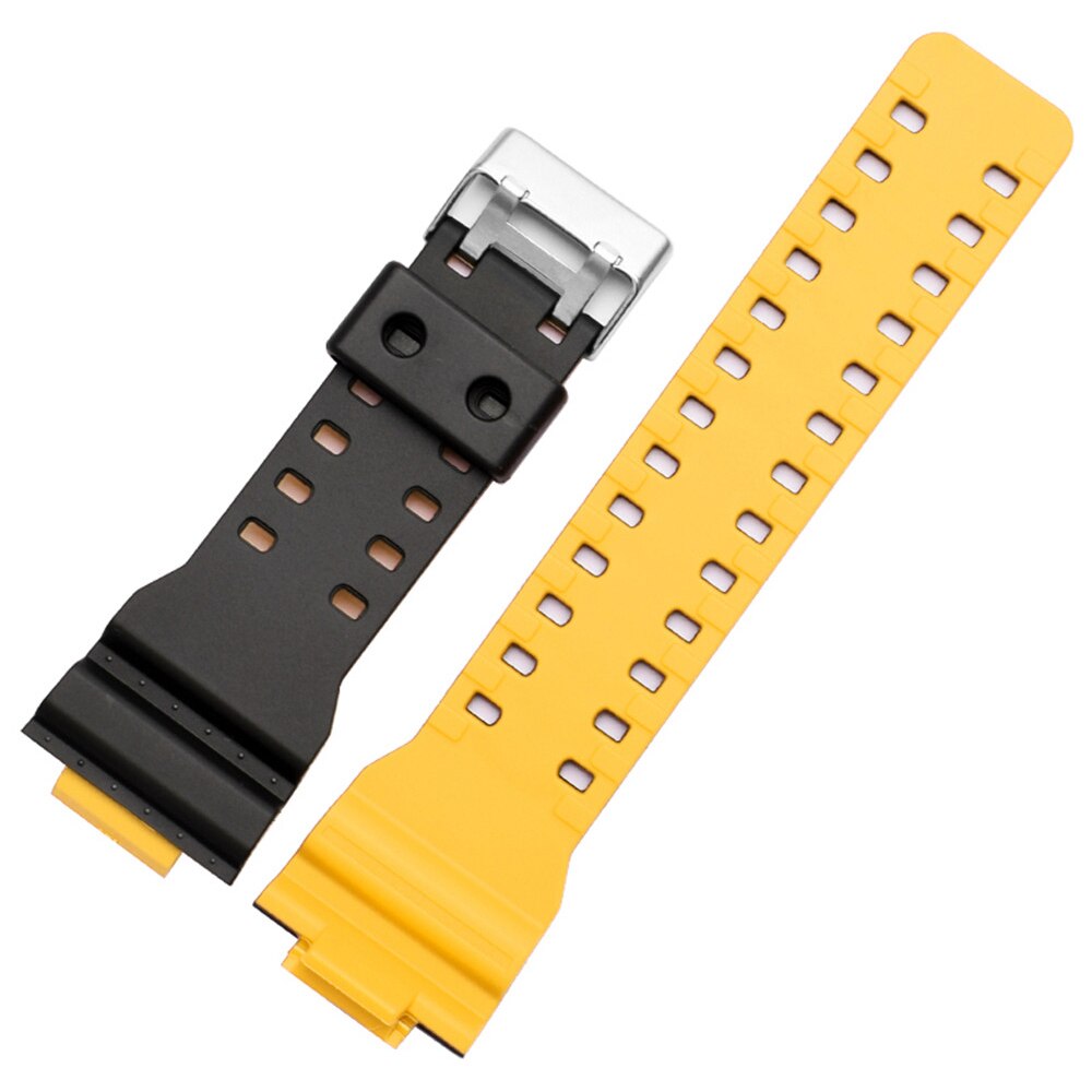 16mm silikone urbånd til casio g-shock ga -100/110/120/150/200/300/400/700 gd-100/110/120 gls tilbehør til armbåndsrem: Sort gul