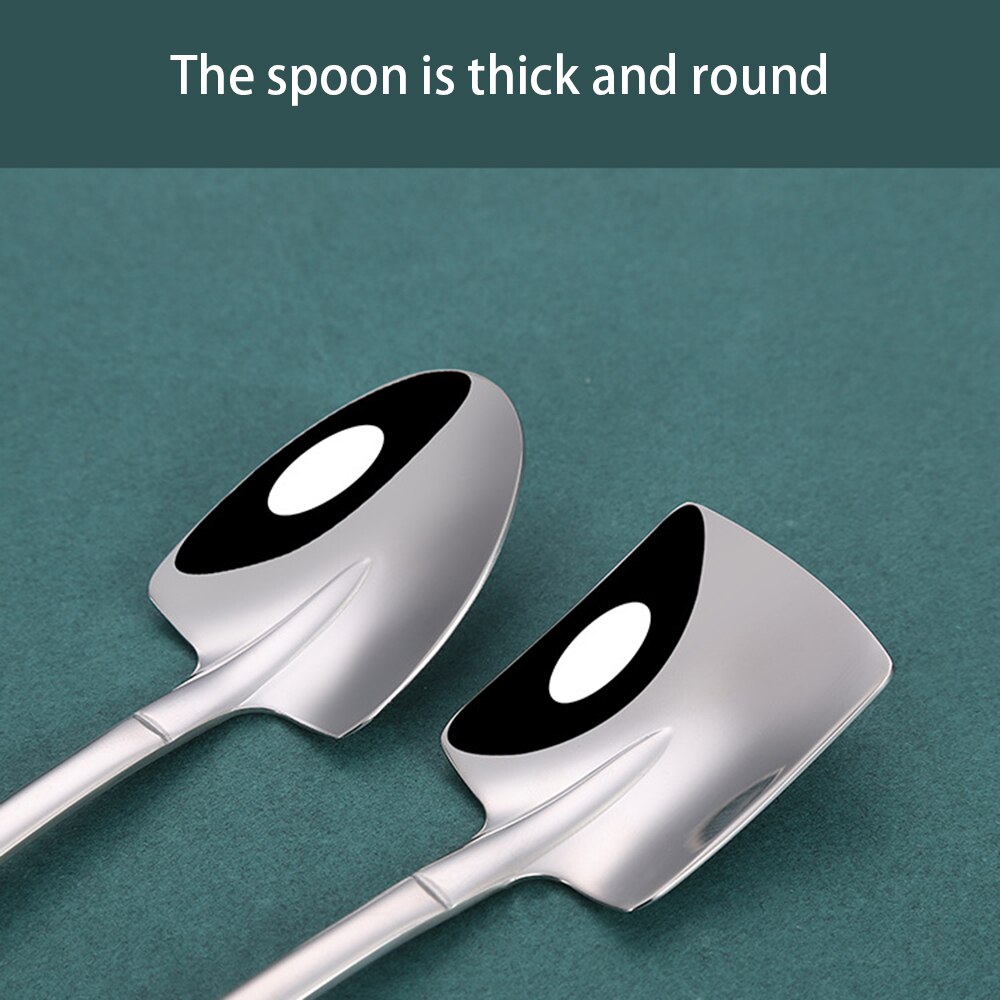 Stainless Steel Iron Shovel Spoon Coffee Ice Cream Spoon Engineering Shovel Retro Cute Square Head Spoon Kitchen Gadget