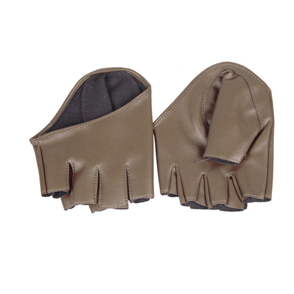 Guantes de cuero de imitación para hombre y mujer, guantes de cinco dedos, media palma, accesorios de disfraces: golden