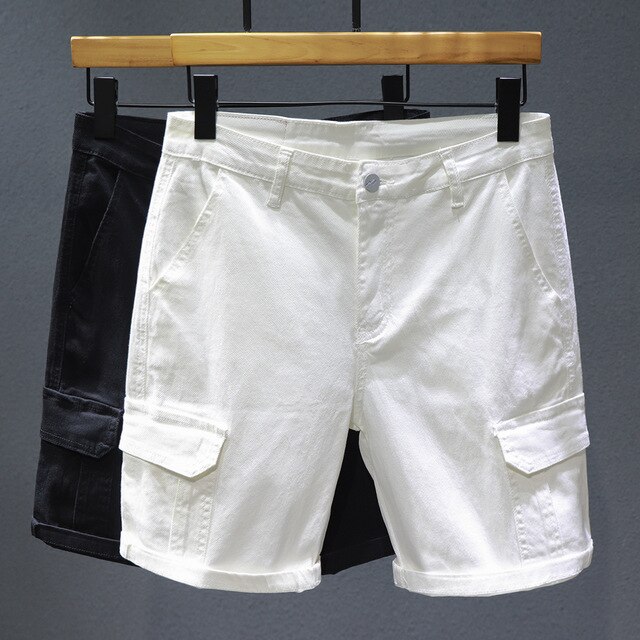 Short en jean multi-poches pour homme, salopette, vêtement de travail, blanc, décontracté, droit, ample, taille 38