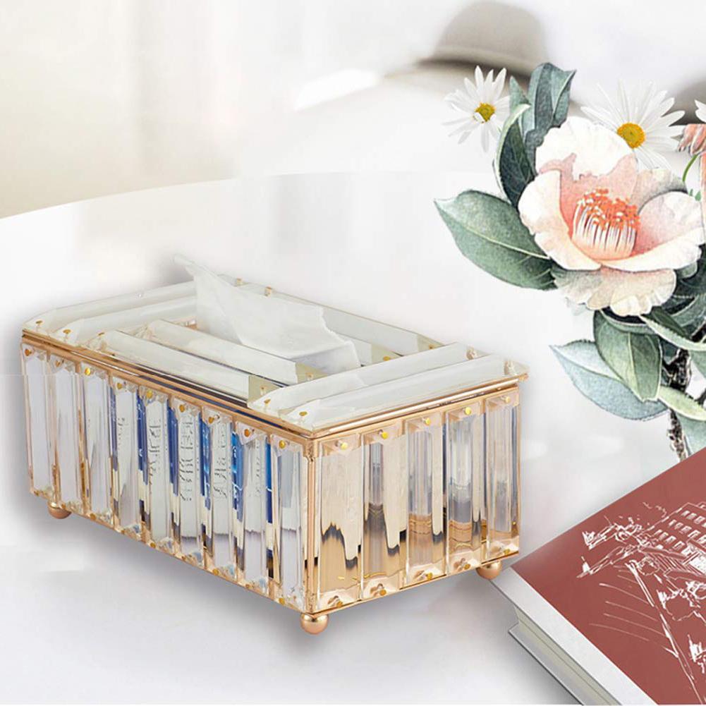 Caja de pañuelos de cristal, caja de almacenamiento, contenedor de papel de vidrio dorado y plateado brillante para el hogar, Hotel, aparador, decoración