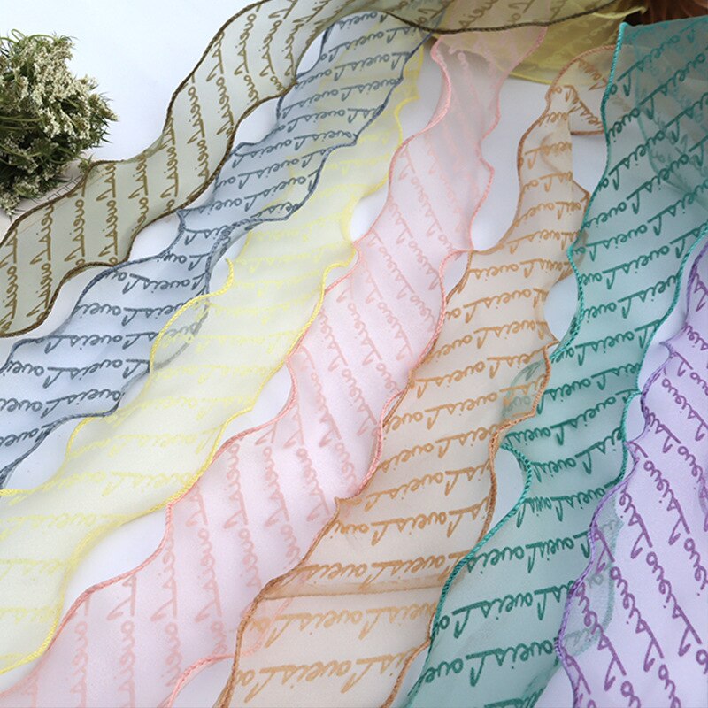 Cinta de Organza con estampado de letras flocadas, borde ondulado para envolver artesanales, decoración del hogar y , 55mm, 5 yardas/lote