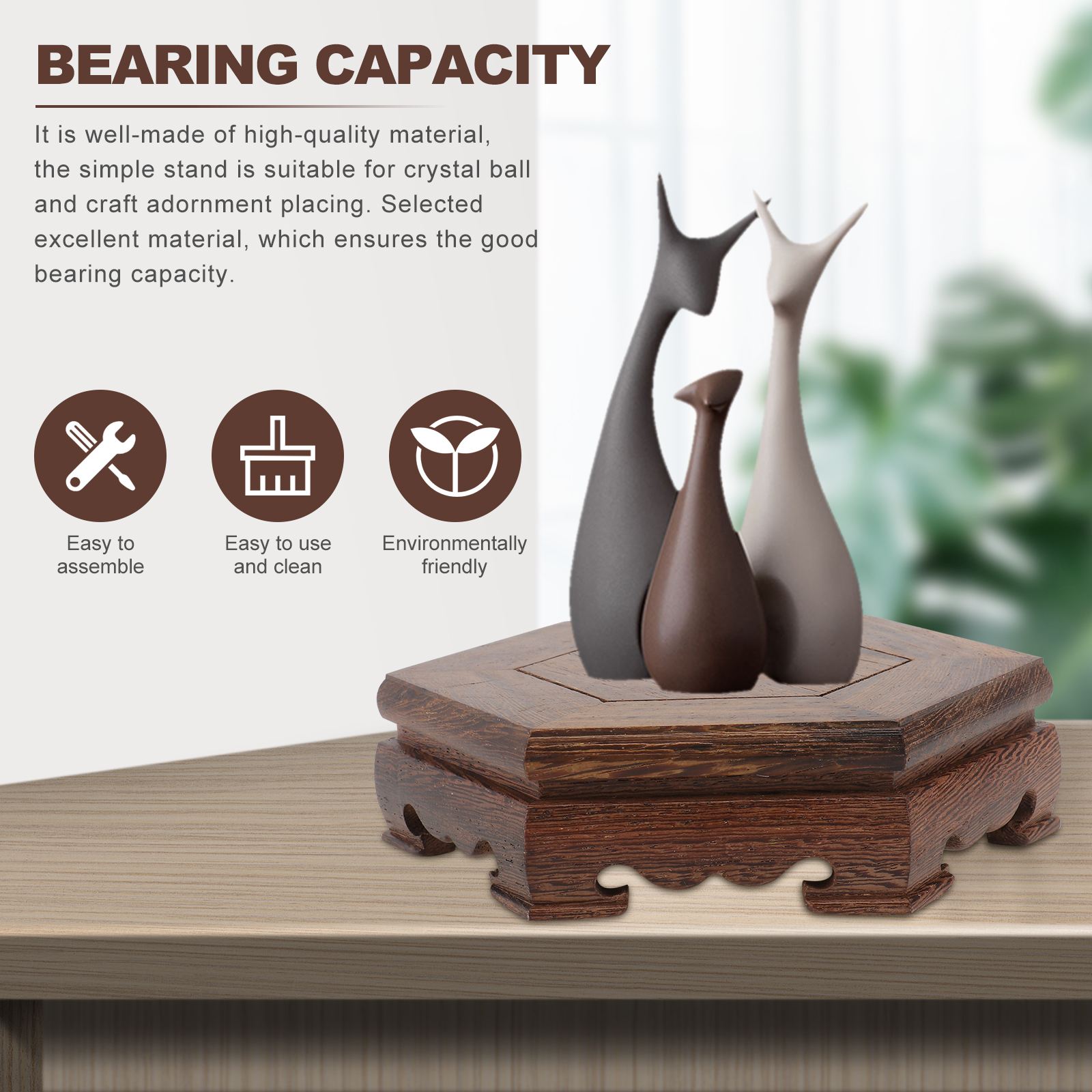 1Pc Hexagonal Wooden Storage Base Decorative Flowerpot Base Potted Solid Wood Artware Holder Pedestal Garden Decoration