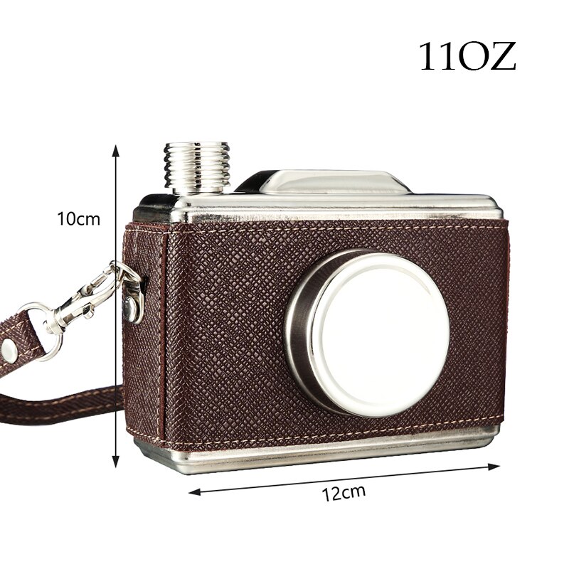 DEOUN 11OZ Stainless Steel Hip Flask Portable Whiskey Rum Camera Hip Flask Carry Flask For Alcohol With Funnel: Default Title