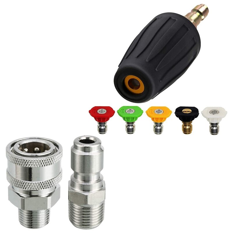 Pressure Washer Adapter Set, 3/8 Inch Quick Connect, Rotating Turbo Nozzle For Pressure Washer With 5 Spray Nozzle Tips: Default Title
