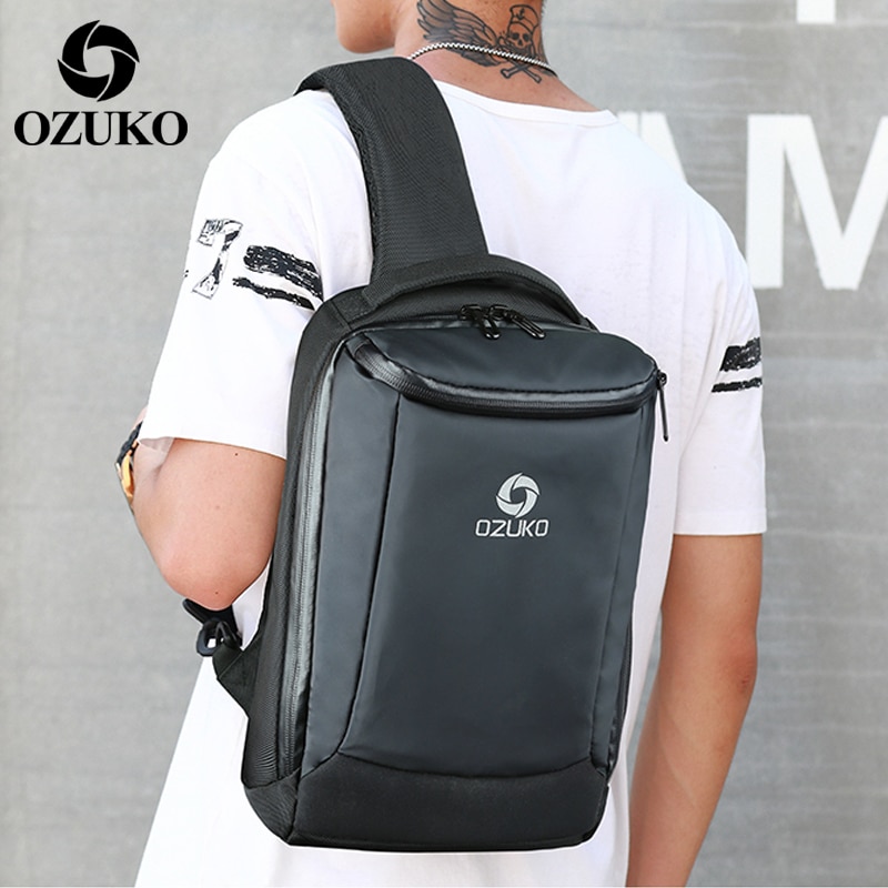 OZUKO Men Oxford Men's Chest Packs Business Casual Men Messenger Bag USB Charging Crossbody Single Boys Shoulder Bag