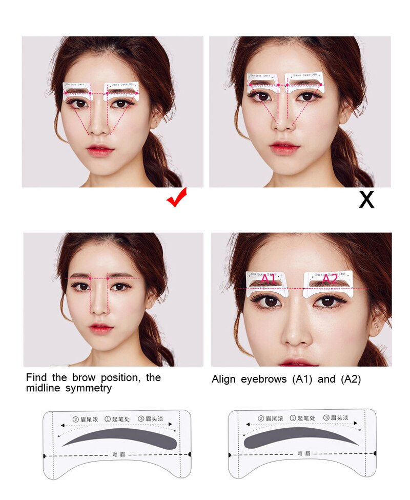 4 stk vopregezi pro genanvendeligt øjenbrynsstencilsæt øjenbrynsform gør-det-selv-tegneguide styling formgivning skabelon kort makeup skønhedssæt