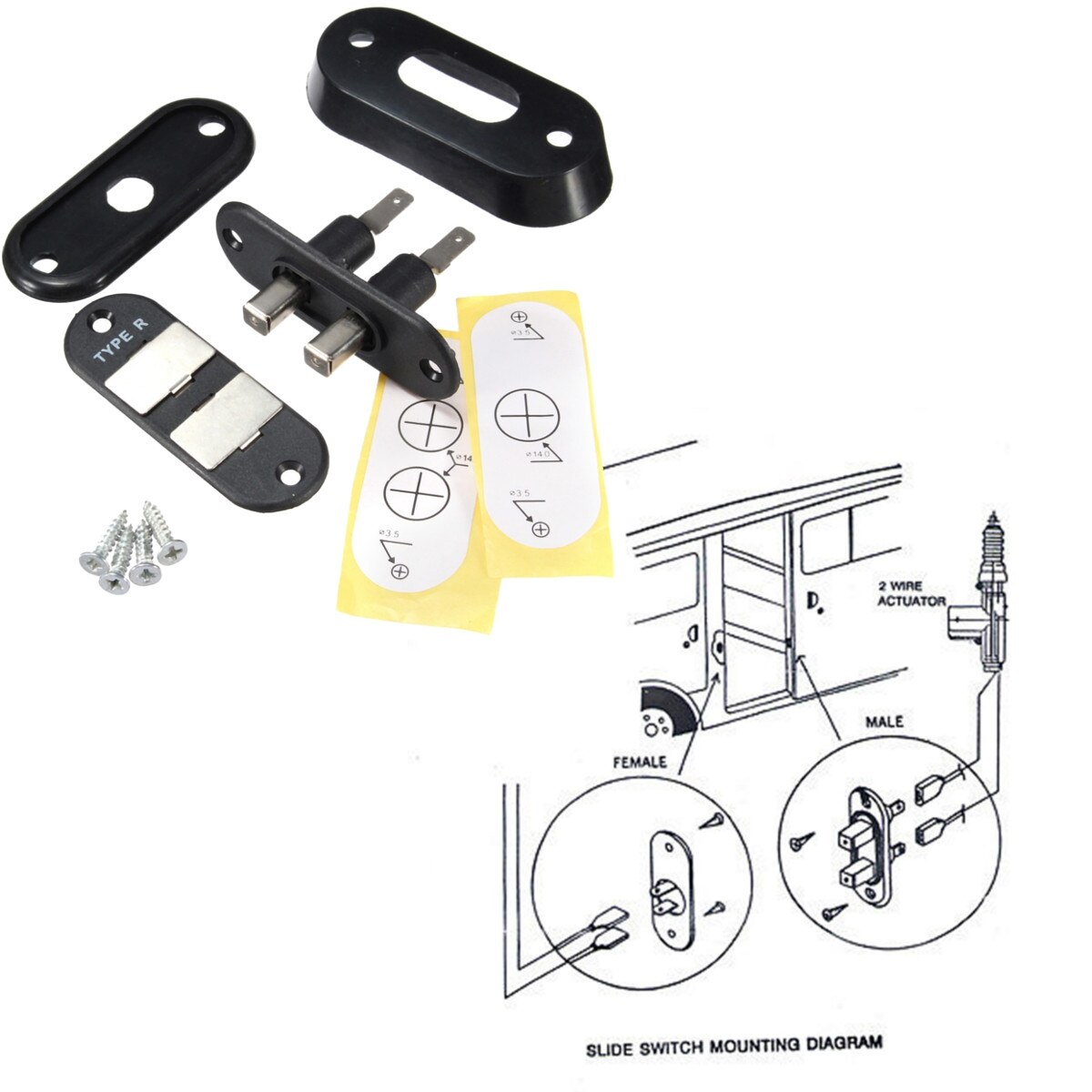 One set Black Sliding Door Contact Switch For Van Central Locking Systems Car Alarm