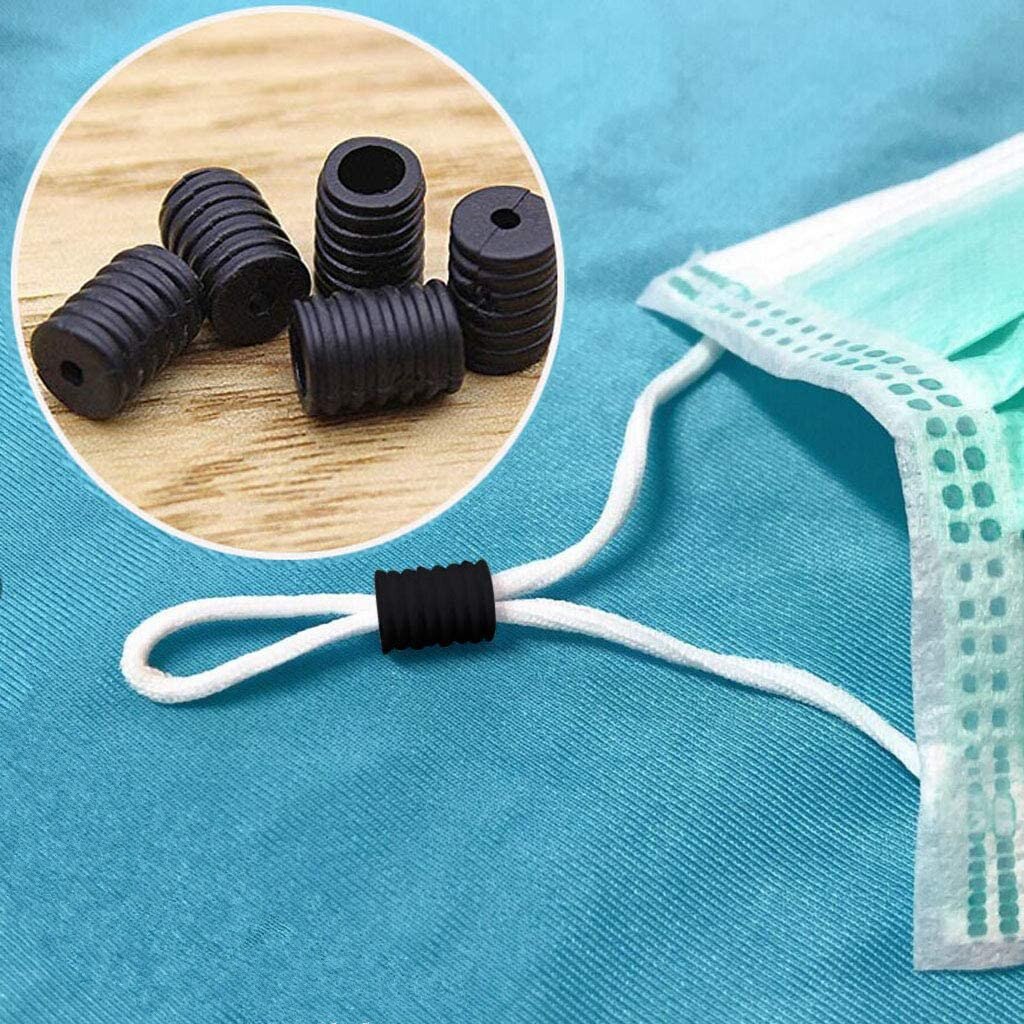 Cord Locks Silicone Toggles for Drawstrings Elastic Cord Silicone Adjustment Buckles Adjuster Non Slip Stopper For Face Mask: 300Pcs / Black